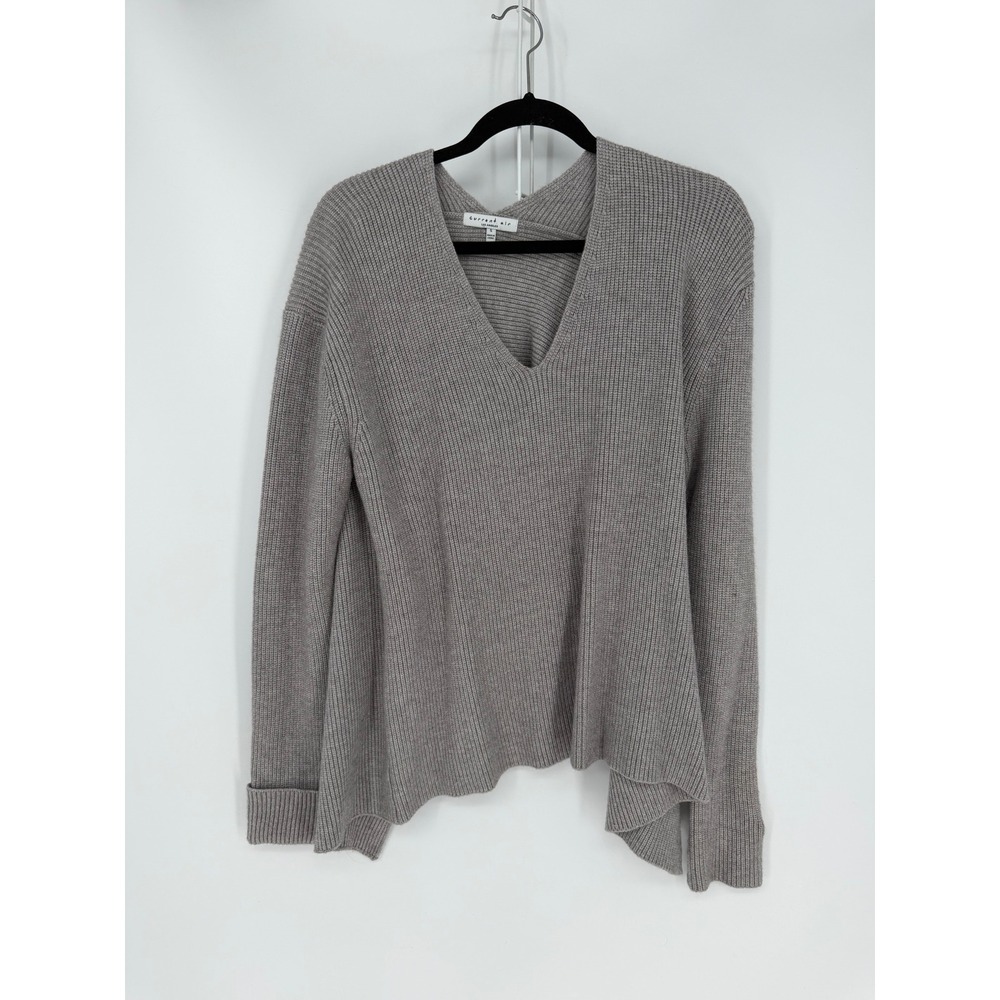 Current Air Open Back V-Neck Sweater Women Small Gray Ribbed Knit Chic versatile